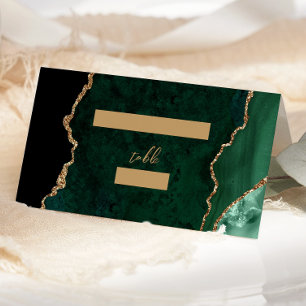 Carte De Placement Table de mariage en or agate vert émeraude script