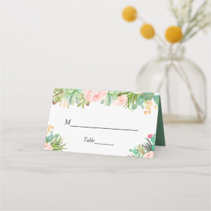 Carte De Placement Table de Mariage floral de cactus succulent vert c