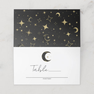 Carte De Placement Table de mariage Lune Étoiles Célestes Noir & Or 