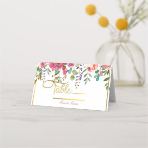 Carte De Placement Table de mariage moderne fleurs florales aquarelle