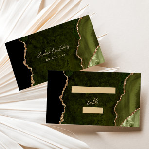 Carte De Placement Table de mariage Olive Green Gold Agate Script