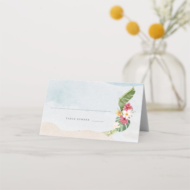 Carte De Placement Table de mariage sur la plage aux fleurs tropicale (Devant)