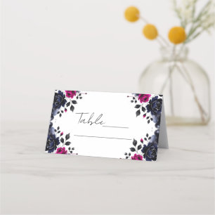 Carte De Placement Table d'eau-forte florale rose magenta et bleu