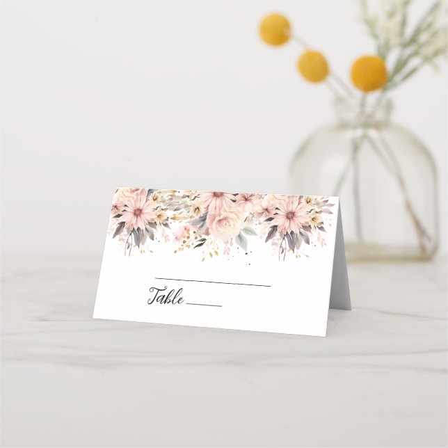 Carte De Placement Table Mariage à papillon rose et or (Devant)