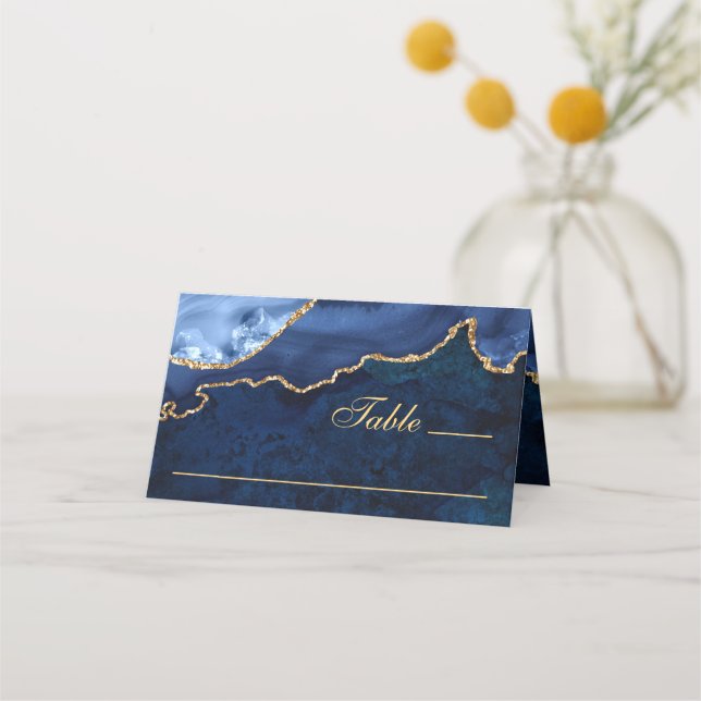 Carte De Placement Table Mariage d'âge en marbre bleu marine moderne (Devant)