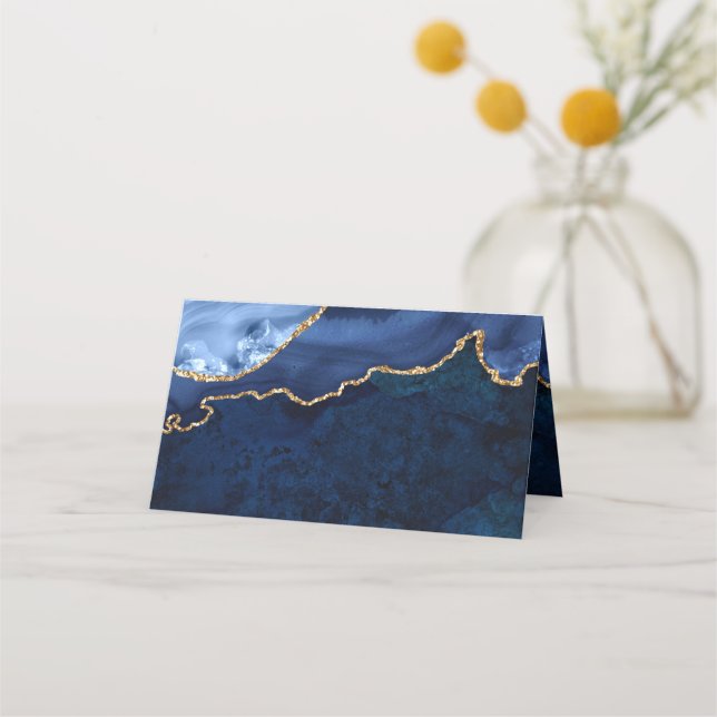 Carte De Placement Table Mariage d'âge en marbre bleu marine moderne (Devant)