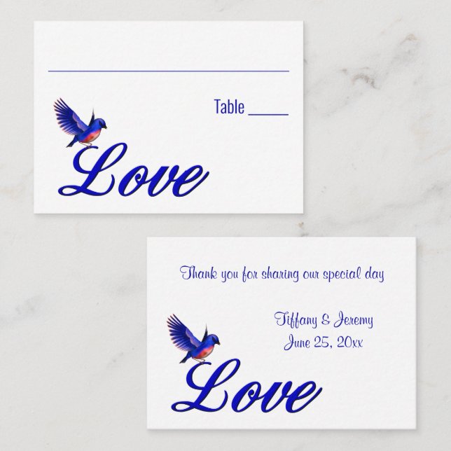 Carte De Placement Table Mariage Love Bluebird (Devant / Derrière)