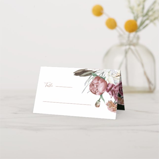 Carte De Placement Tableau Boho Botanique Floral Vert Mariage (Devant)