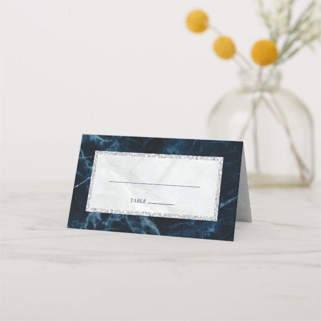 Carte De Placement Tableau des Mariages de Marbre blanc bleu marine (Devant)