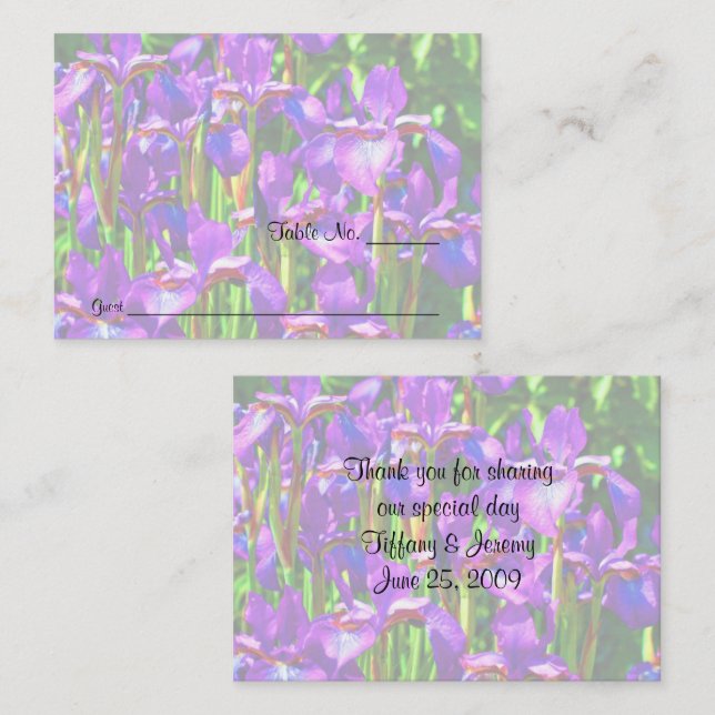 Carte De Placement Tableau Mariage de fleurs pourpres Irises (Devant / Derrière)