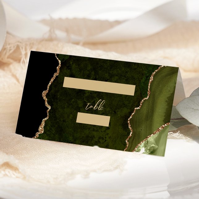 Carte De Placement Tableau Mariage de script d'agate or vert olive (Créateur téléchargé)