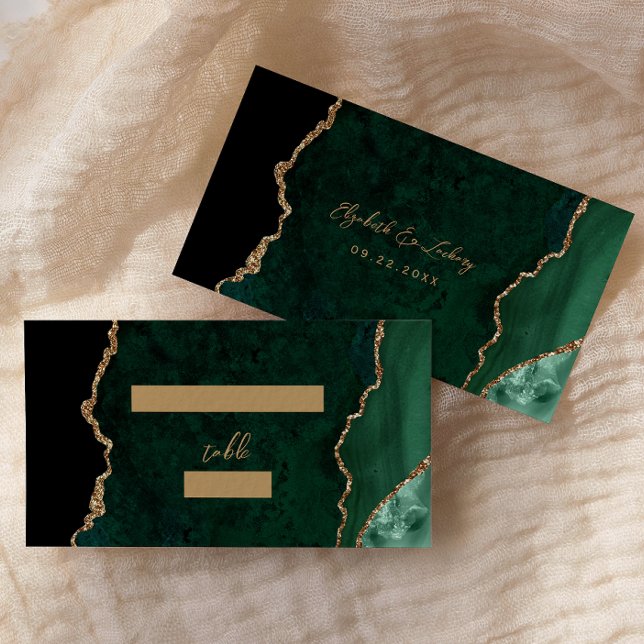 Carte De Placement Tableau Mariage de script de l'agate d'or Emerald  (Créateur téléchargé)