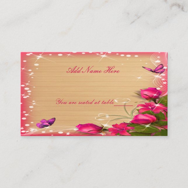 Carte De Placement Tableau Mariage rose rose papillon rustique (Devant)
