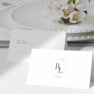 Carte De Placement Tableau Mariage vert sur blanc Couple Monogram
