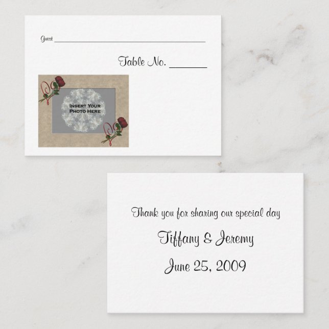 Carte De Placement Tableau photo Mariage personnalisé (Devant / Derrière)