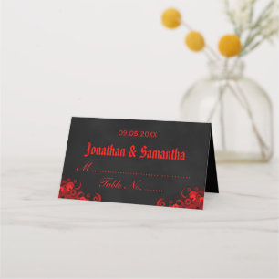 Carte De Placement Tableau rouge Goth Hibiscus Floral Table pliée