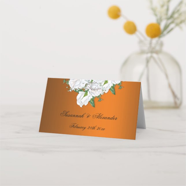 Carte De Placement Tangérine métallique et Mariage Rose (Dos)