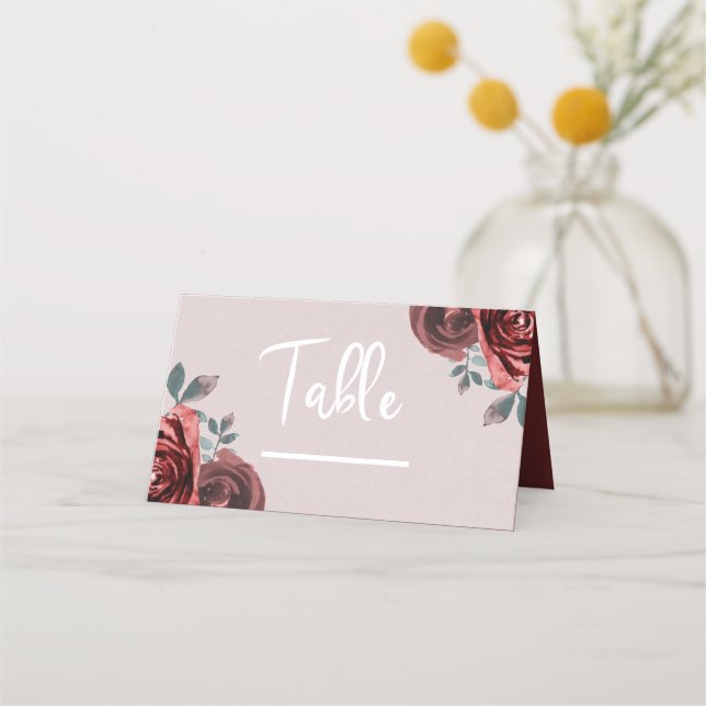 Carte De Placement Taupe Bourgogne Aquarelle Rose Mariage verte (Devant)