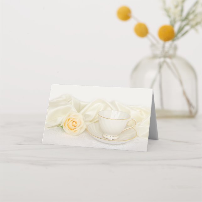 Carte De Placement Tea Cup et Rose blanche Mariage Charity Favorisent (Devant)