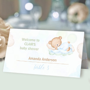 Carte De Placement Teddy Bear Blue Green Boy Baby shower Tente