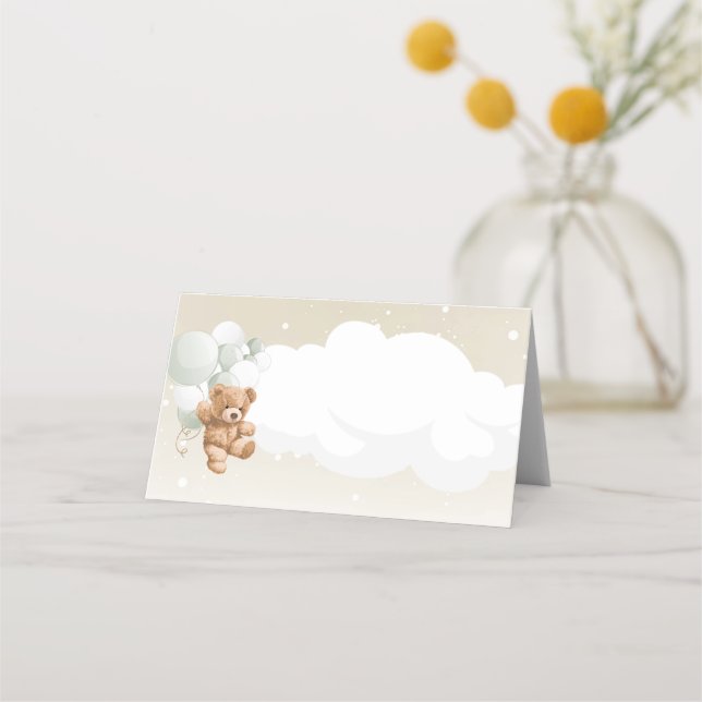 Carte De Placement Teddy Bear with Sage Balloons  Place Cards (Devant)