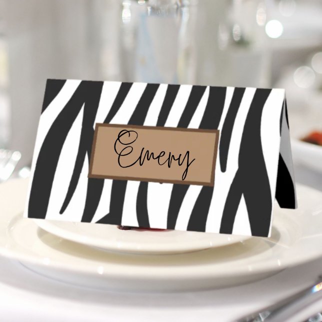 Carte De Placement tendance girly chic noir et blanc zèbre rayures (trendy girly chic black and white zebra stripes place card)