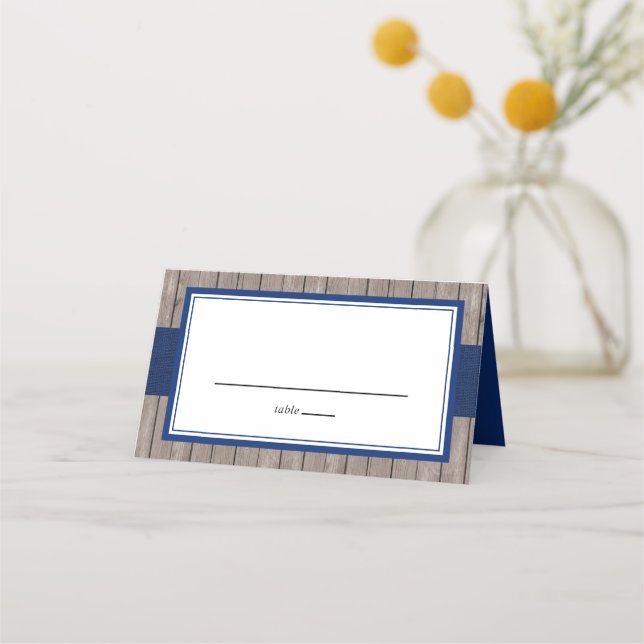 Carte De Placement Tente pliée Rustique Marine et Bois (Devant)