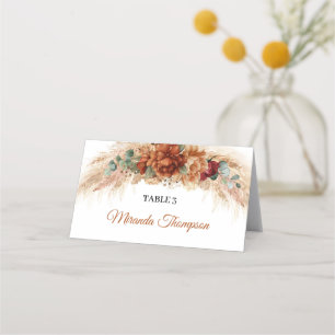 Carte De Placement Terracotta et fleurs bordeaux verdure & pampas