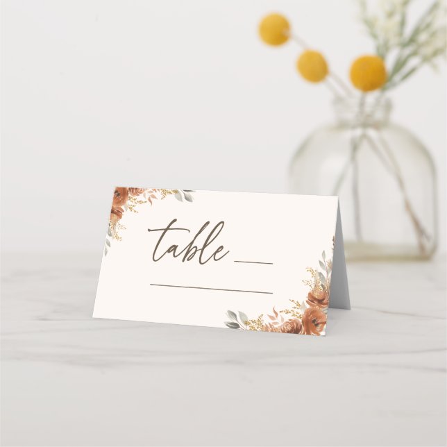 Carte De Placement Terracotta Fall Floral Numéro de table Mariage (Devant)