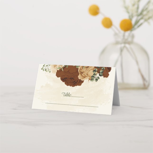 Carte De Placement terre cuite tonalité de terre mariage vert fleuri (Devant)