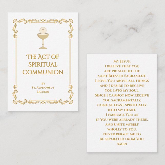 Carte De Placement The Act of Spiritual Communion Prayer Card  (Devant / Derrière)