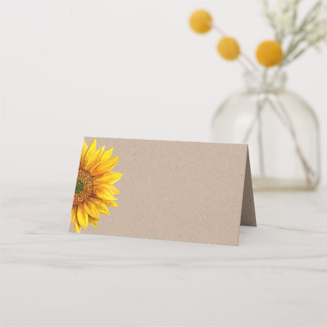 Carte De Placement Tournesol. Mariage floral rustique. Fleur du pays (Devant)