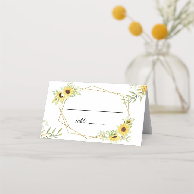 Carte De Placement Tournesol Or Géométrique Rustique Mariage élégant (Devant)