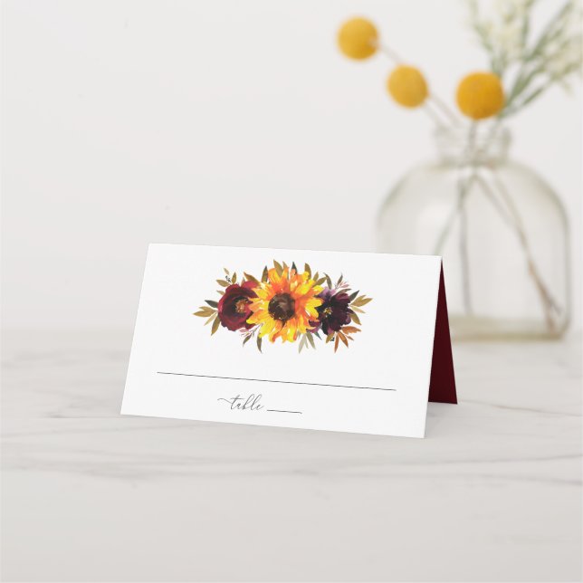 Carte De Placement Tournesol Rose rouge violet Mariage de automne rus (Devant)