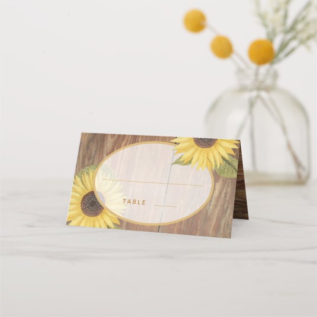 Carte De Placement Tournesol rustique et ovale de bois (Devant)