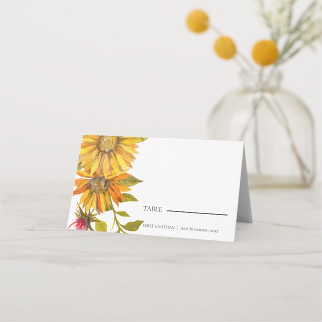 Carte De Placement Tournesol rustique Joli Mariage floral (Devant)