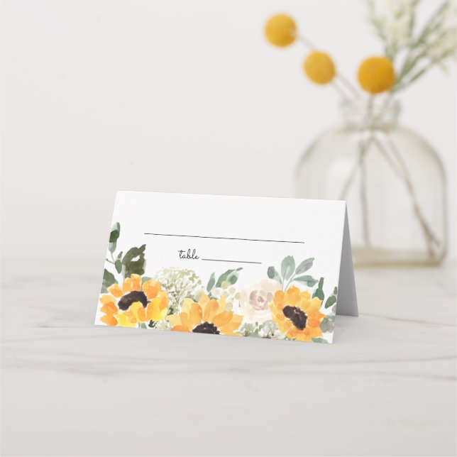 Carte De Placement Tournesol vert Rustique Mariage Carte Place (Devant)