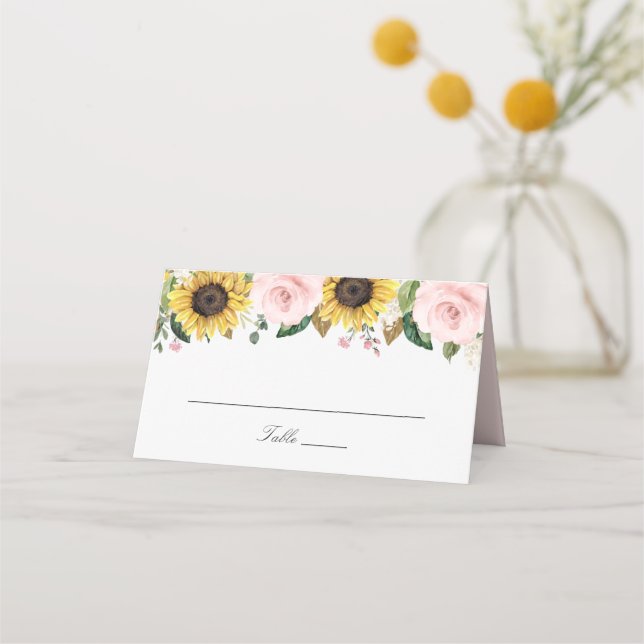 Carte De Placement Tournesols Fleurs rose pâle Carte Mariage Place (Devant)