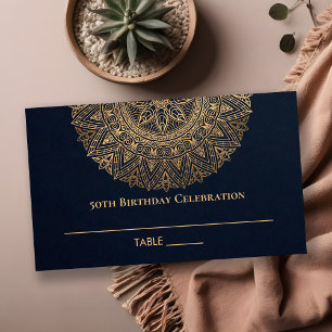 CARTE DE PLACEMENT TOUT ÂGE MARINE OR ORNATE MANDALA 50E ANNIVERSAIRE