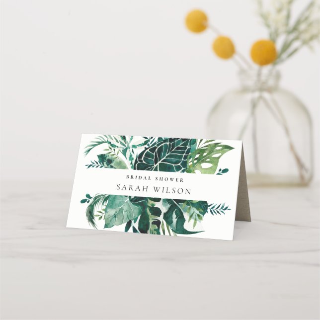 Carte De Placement Tropical Monstera Vert Faune Shower de Mariage  (Devant)