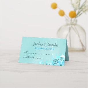 Carte De Placement Turquoise Aqua Blue Hibiscus Floral Table pliée
