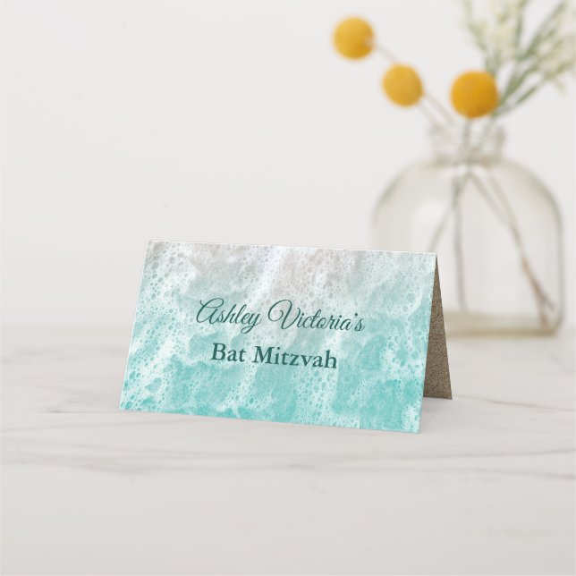Carte De Placement Turquoise Beach Waves Bat Mitzvah Folded (Dos)