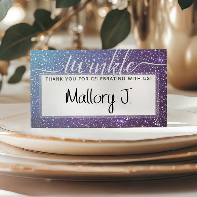 Carte De Placement TWINKLE ✨ Turquoise Etoile violet Aquarelle Monogr (TWINKLE ✨ Teal Starry Purple Watercolor Monogram Place Card
)