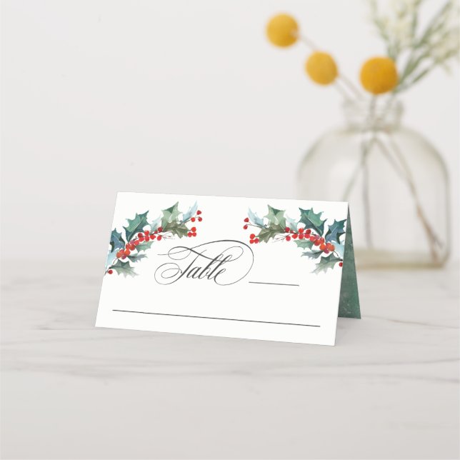 Carte De Placement Vacances aquarelle Holly et élégant texte de scrip (Devant)