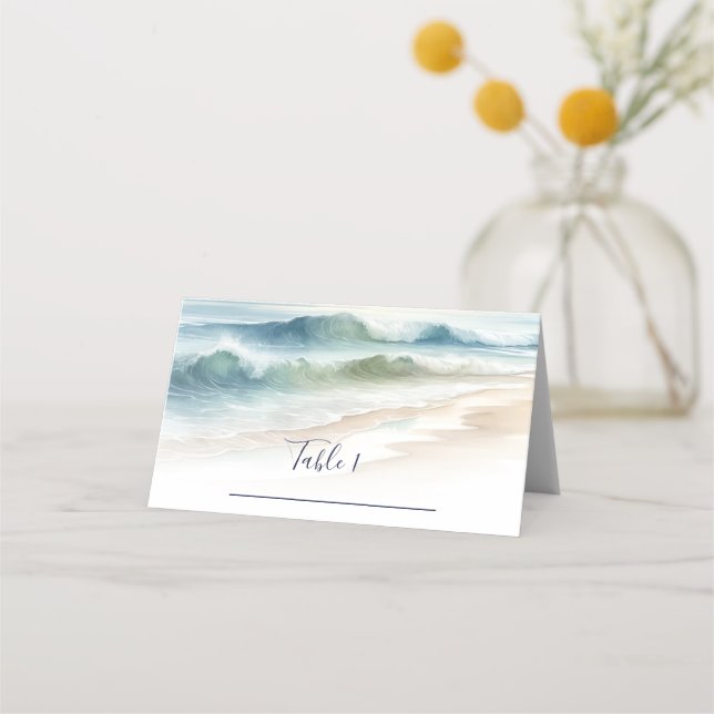 Carte De Placement Vagues de plage à l'aquarelle Mariage rustique Pla (Devant)