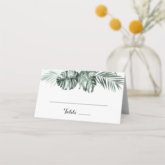 Carte De Placement Végétation tropicale Blanc Floral Mariage (Devant)