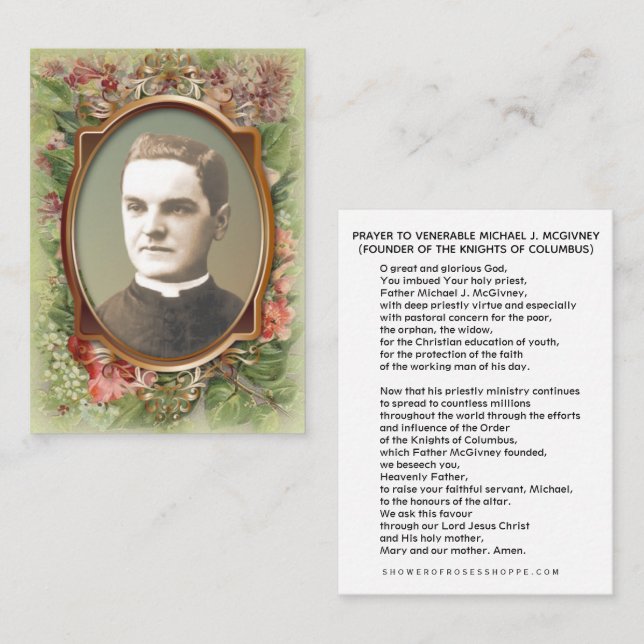 Carte De Placement Ven. Michael McGivney Chevaliers de Colomb CARD (Devant / Derrière)
