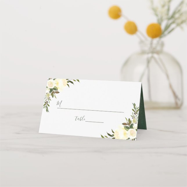 Carte De Placement Verdure Aquarelle Ivoire Rustique Mariage floral (Devant)