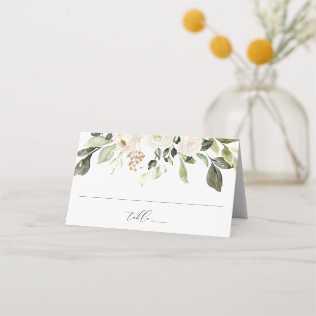Carte De Placement Verdure mariage Foliage Aquarelle blanche Floral P (Devant)