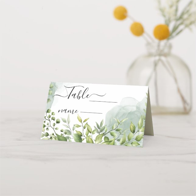Carte De Placement verdure minimale des feuilles d'aquarelle mariage (Devant)